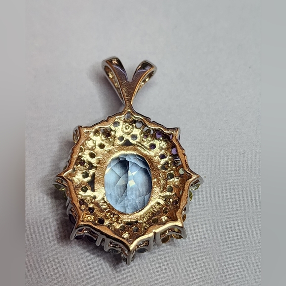 Blue and White Topaz, Amethyst, Citrine and Sterling Pendant - Picture 3 of 4